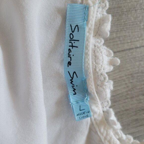 Solitaire Swim Women Large Shirt Dress White V-Neck Crochet Elastic Waist - Picture 7 of 7